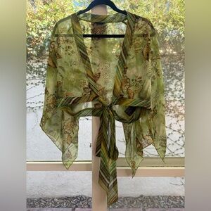 Vintage Y2K Mixit Crop Tie Front Flowy Asymmetrical Sleeve Floral Fairycore Top